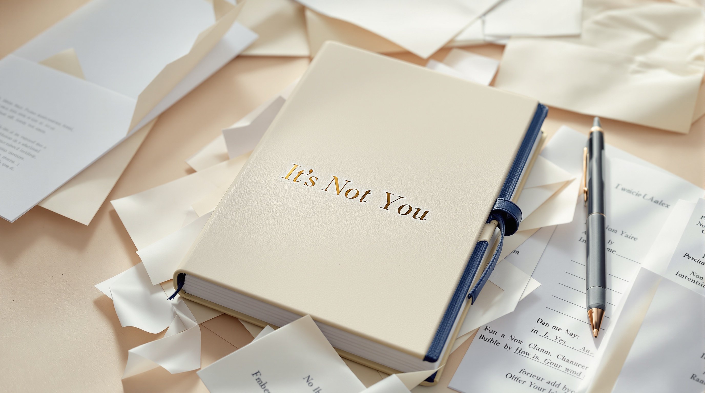 A beautiful planner with It's Not You written on the cover, surrounded by scattered papers